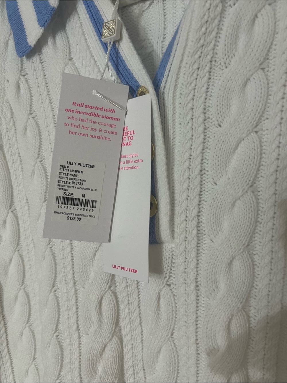 Lilly Pulitzer White Sweater Vest with Blue Trim - Picture 3 of 4